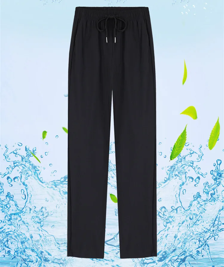 New Women'S Fashion Loose Summer Thin Ice Silk Pants Mom'S Casual High Waist Comfortable Versatile Sports 9-Point Trousers