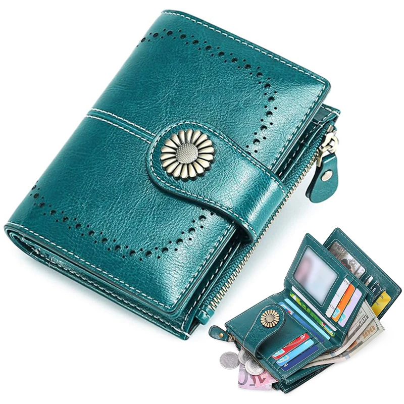 Genuine Leather Fashion RFID Wallet Women Clutch Credit Card Holder Ladies Zipper Clutch Bag Short Wallet Casual Coin Purse