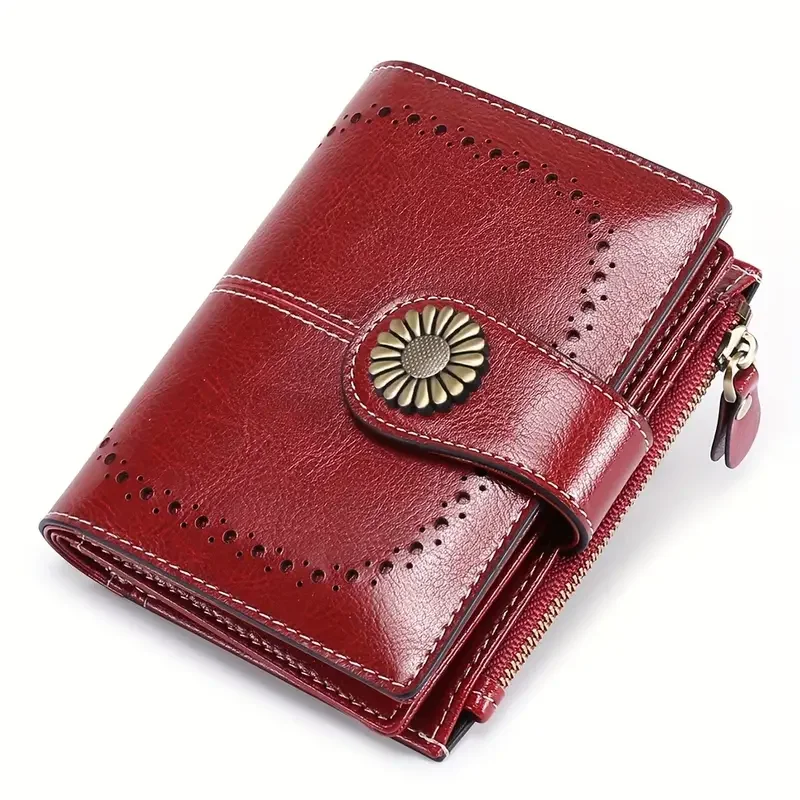 Genuine Leather Fashion RFID Wallet Women Clutch Credit Card Holder Ladies Zipper Clutch Bag Short Wallet Casual Coin Purse