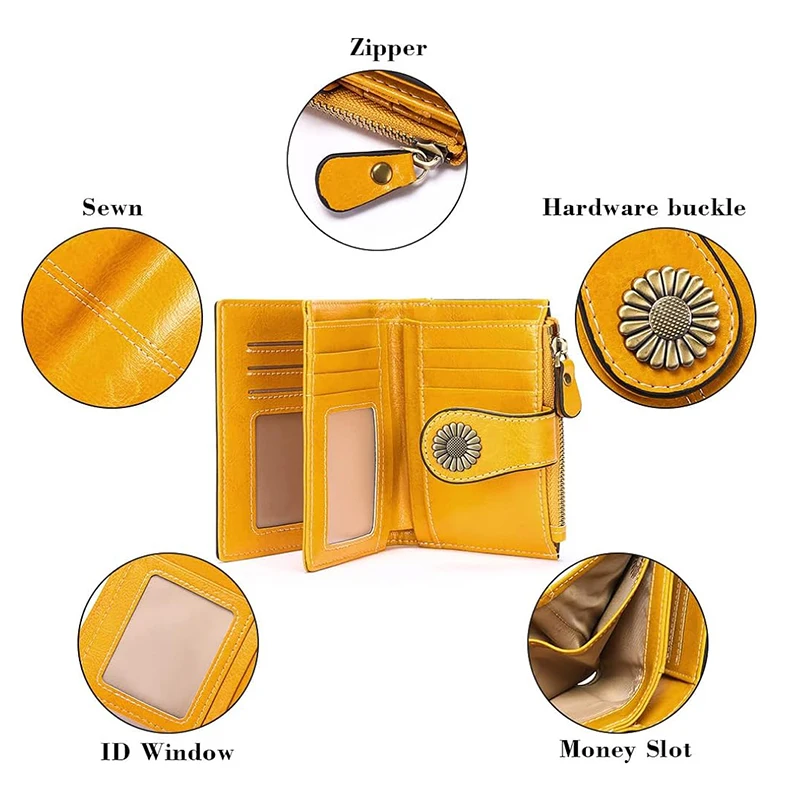 Genuine Leather Fashion RFID Wallet Women Clutch Credit Card Holder Ladies Zipper Clutch Bag Short Wallet Casual Coin Purse