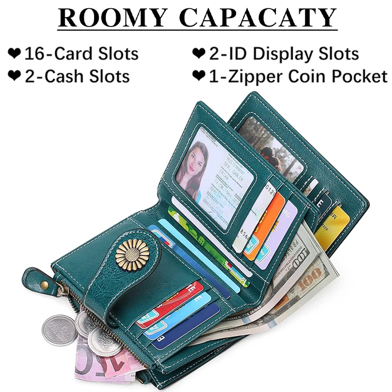 Genuine Leather Fashion RFID Wallet Women Clutch Credit Card Holder Ladies Zipper Clutch Bag Short Wallet Casual Coin Purse