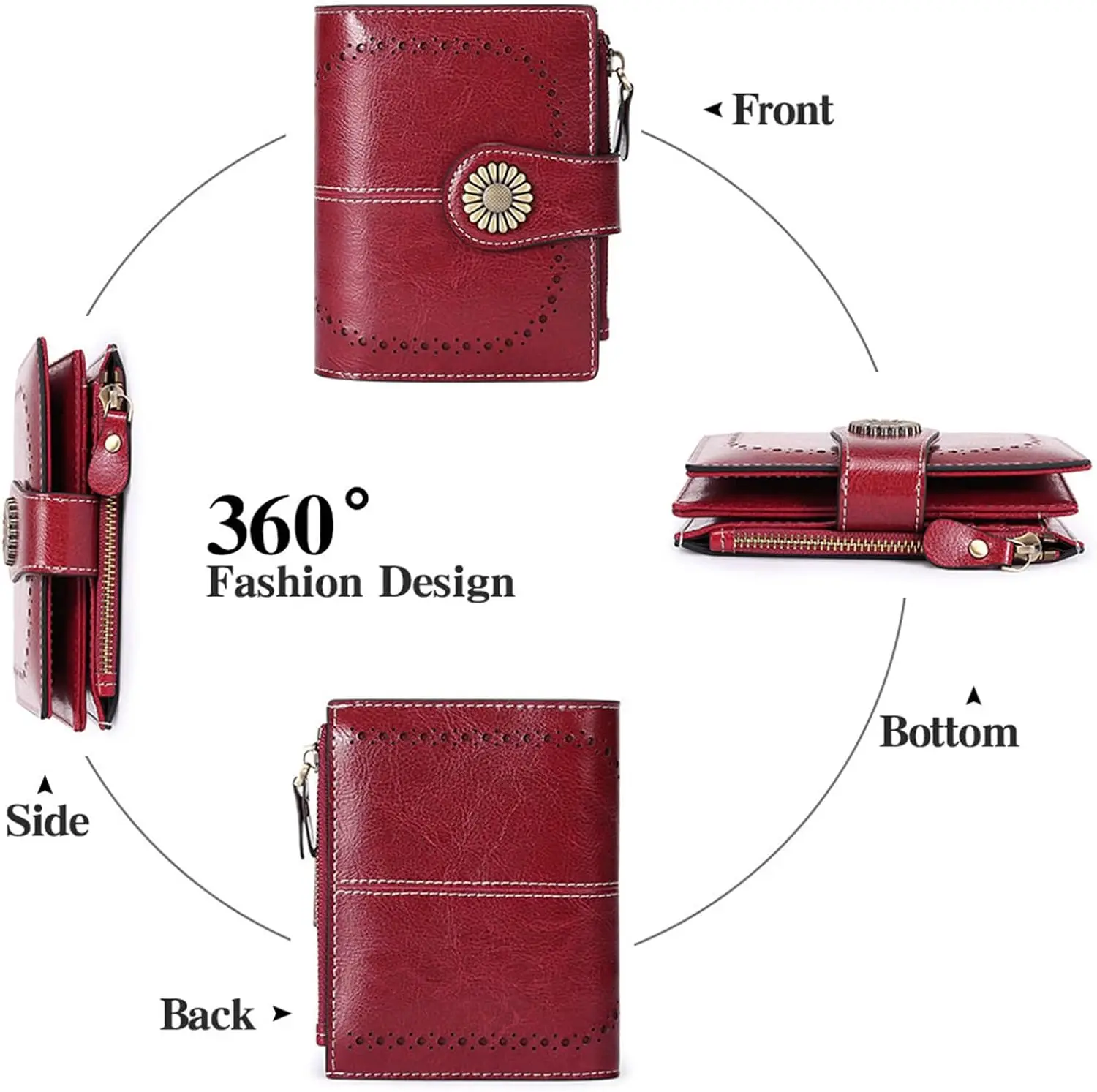 Genuine Leather Fashion RFID Wallet Women Clutch Credit Card Holder Ladies Zipper Clutch Bag Short Wallet Casual Coin Purse
