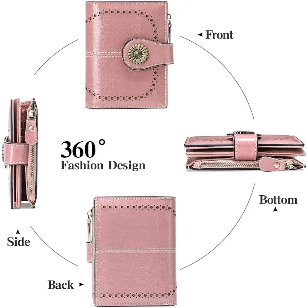 Genuine Leather Fashion RFID Wallet Women Clutch Credit Card Holder Ladies Zipper Clutch Bag Short Wallet Casual Coin Purse