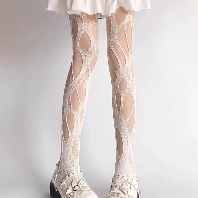 Sexy Hollow Out Pantyhose Women Punk NylonTights Stockings Leggings JK Lolita Hosiery Female Broken Hole Fishnets Streetwears