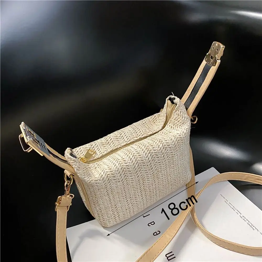 Fashion with Hardware Lock Crossbody Bag Trendy Large Capacity Simple Straw Handbag Soft Handle Beach Bag Women Girl
