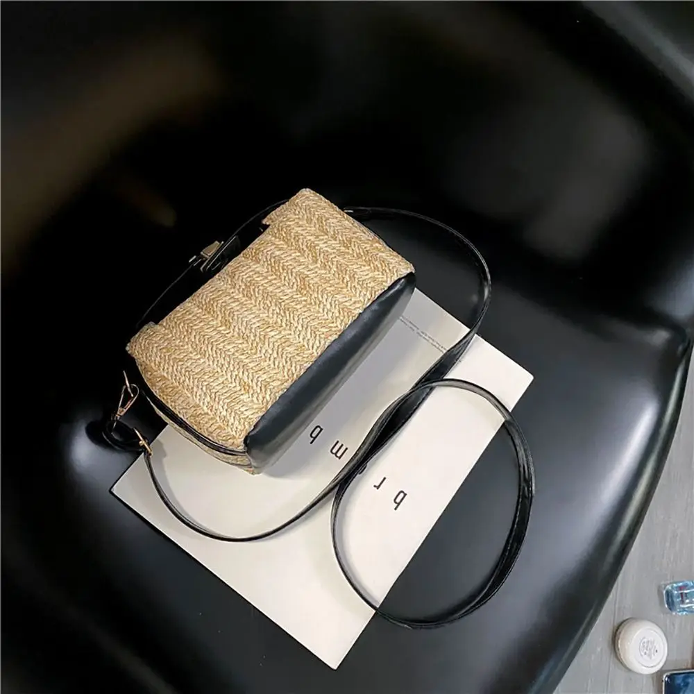 Fashion with Hardware Lock Crossbody Bag Trendy Large Capacity Simple Straw Handbag Soft Handle Beach Bag Women Girl