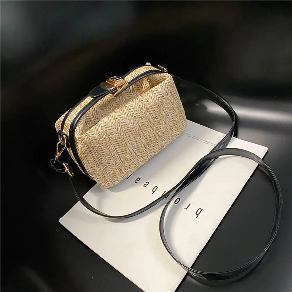 Fashion with Hardware Lock Crossbody Bag Trendy Large Capacity Simple Straw Handbag Soft Handle Beach Bag Women Girl