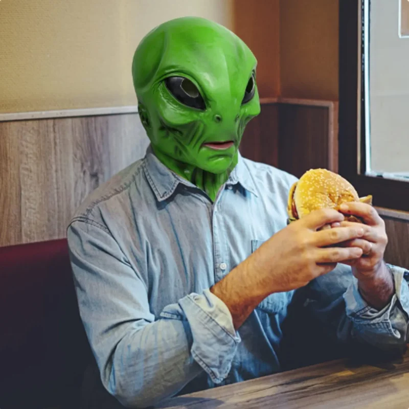 UFO Green Alien Masks Horror Alien Dress Up Halloween Costume Party Latex Headdress Funny Horror Costume Party Props for Adult