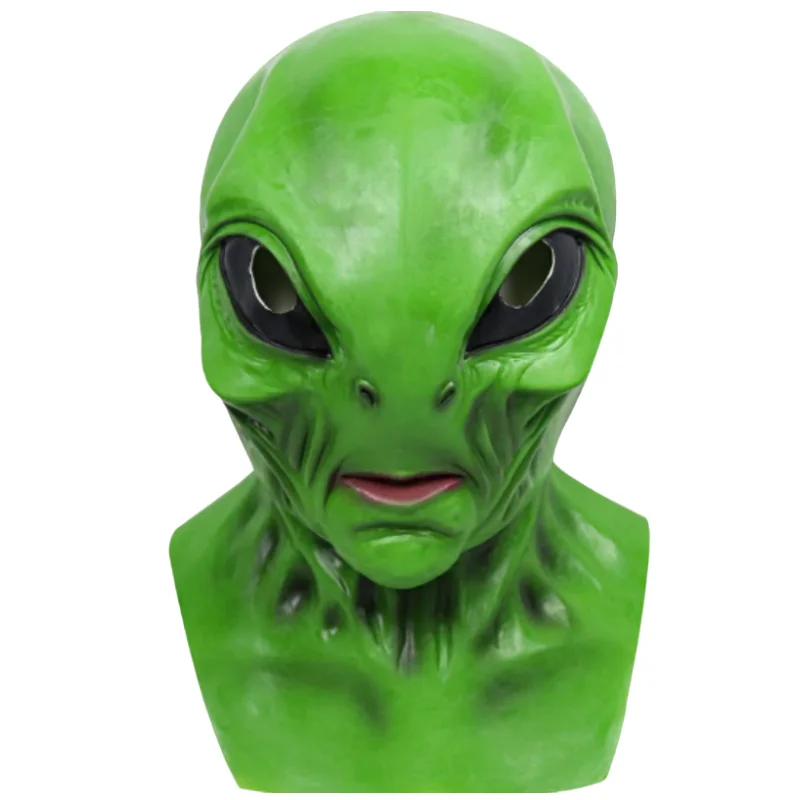 UFO Green Alien Masks Horror Alien Dress Up Halloween Costume Party Latex Headdress Funny Horror Costume Party Props for Adult