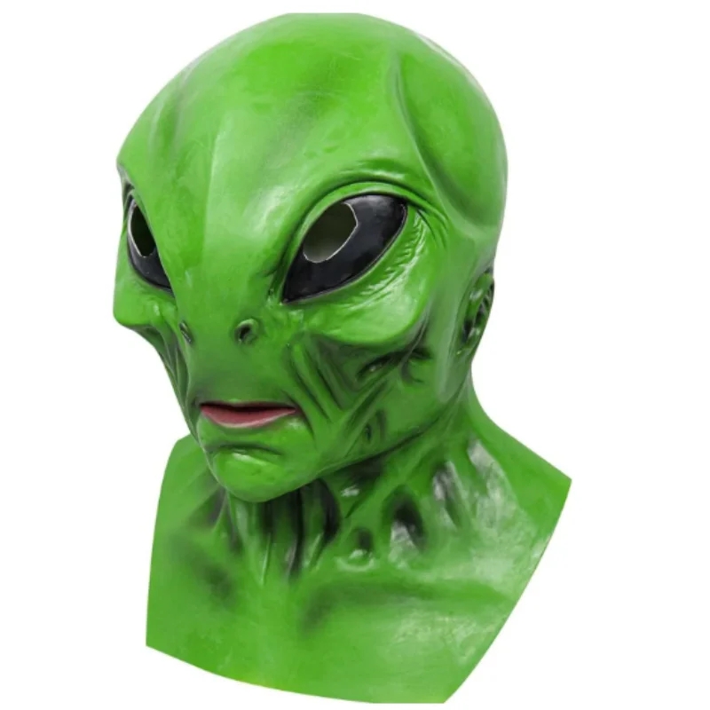 UFO Green Alien Masks Horror Alien Dress Up Halloween Costume Party Latex Headdress Funny Horror Costume Party Props for Adult