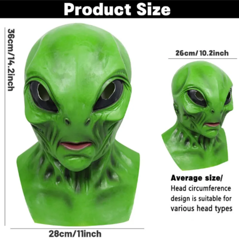 UFO Green Alien Masks Horror Alien Dress Up Halloween Costume Party Latex Headdress Funny Horror Costume Party Props for Adult