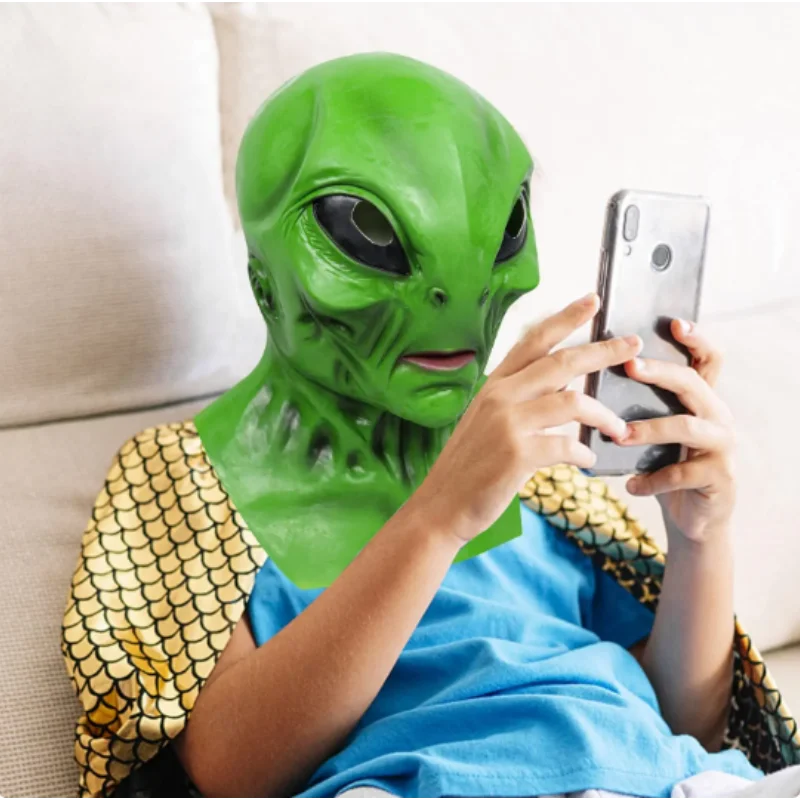 UFO Green Alien Masks Horror Alien Dress Up Halloween Costume Party Latex Headdress Funny Horror Costume Party Props for Adult