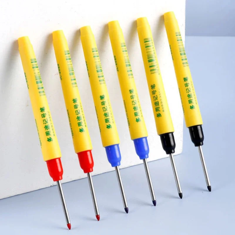 6pcs/set 33mm Red/Blue/Black Long Head Marking Pen Woodworking Decoration Deep Hole Waterproof Pen Multipurpose Marking Tool