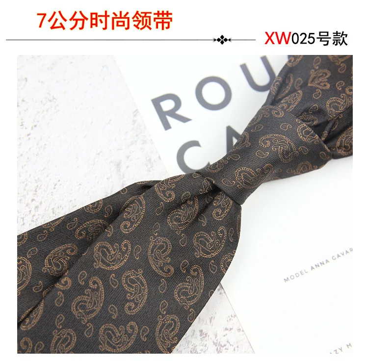 2025 New Korean 7cm Luxury Casual Neckties For Men Navy Brown Green Striped Neck Ties Formal Dress Suit Cravat Flower Red Tie