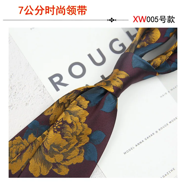 2025 New Korean 7cm Luxury Casual Neckties For Men Navy Brown Green Striped Neck Ties Formal Dress Suit Cravat Flower Red Tie