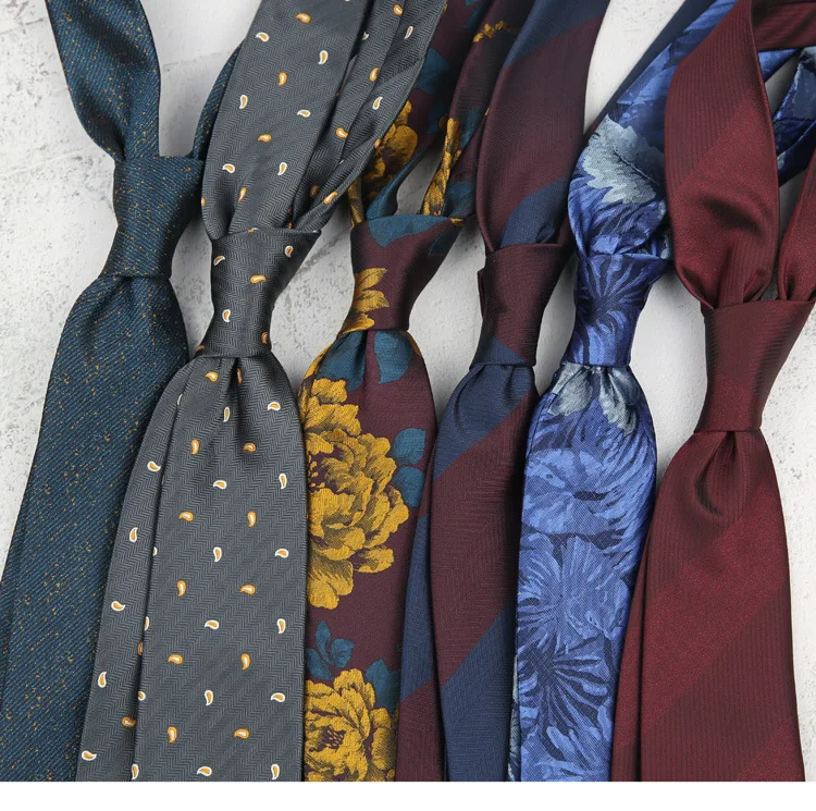 2025 New Korean 7cm Luxury Casual Neckties For Men Navy Brown Green Striped Neck Ties Formal Dress Suit Cravat Flower Red Tie