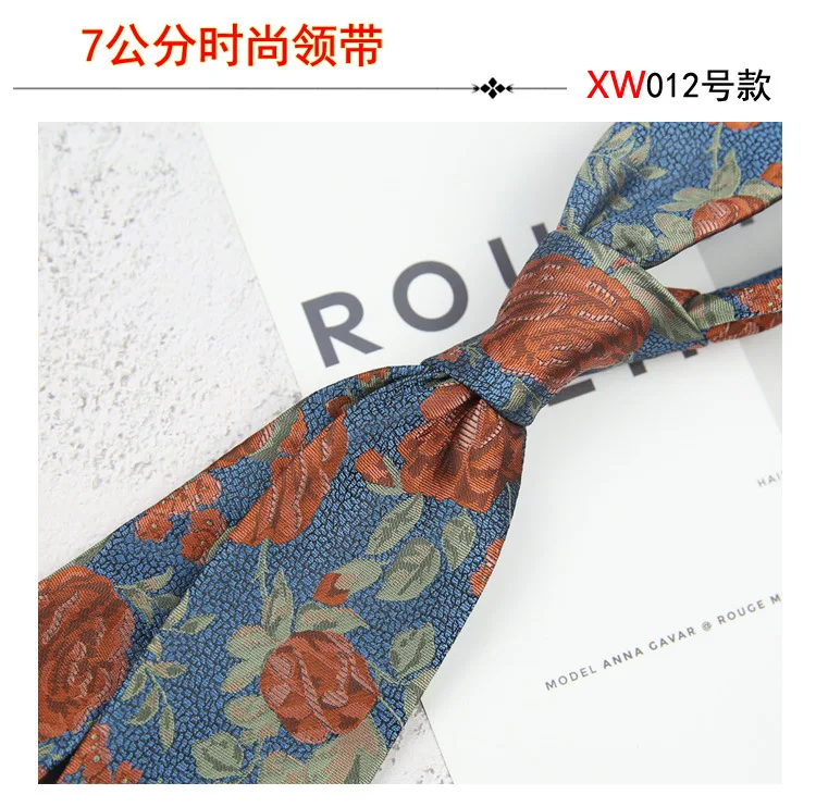 2025 New Korean 7cm Luxury Casual Neckties For Men Navy Brown Green Striped Neck Ties Formal Dress Suit Cravat Flower Red Tie