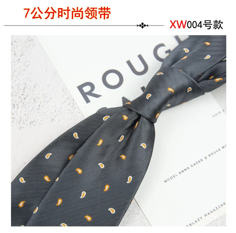 2025 New Korean 7cm Luxury Casual Neckties For Men Navy Brown Green Striped Neck Ties Formal Dress Suit Cravat Flower Red Tie