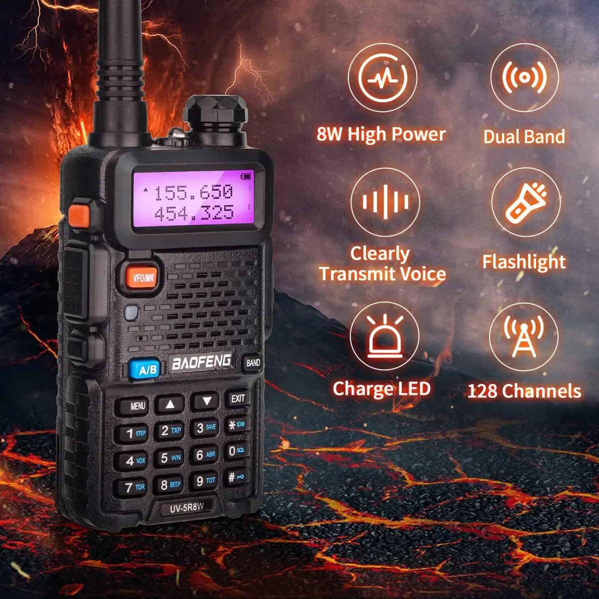 1/2X Baofeng UV-5R 8W Tri-Power Walkie Talkie High Power Dual Band Long Range 128CH Portable Handheld UV 5R Ham Two Way Radio