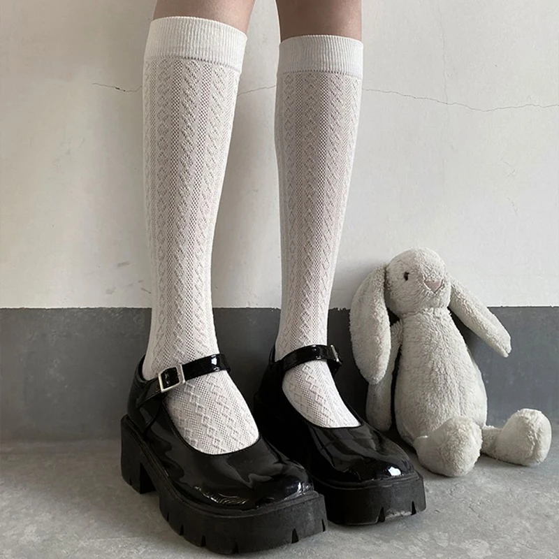 Japan Style High School Student Stockings Long Socks Solid Black White Summer Thin Woman Socks JK Costumes Girls Knee High Socks