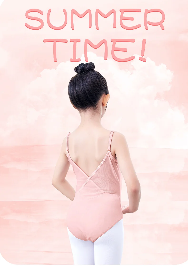Girls Ballet Leotards Spaghetti Strap Camisole Dance Leotards Kids Ballet Costumes Low Back Mesh Gymnastic Dance Bodysuit Girls