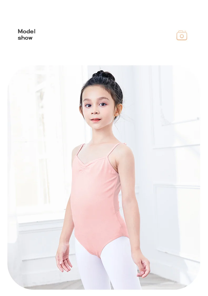 Girls Ballet Leotards Spaghetti Strap Camisole Dance Leotards Kids Ballet Costumes Low Back Mesh Gymnastic Dance Bodysuit Girls