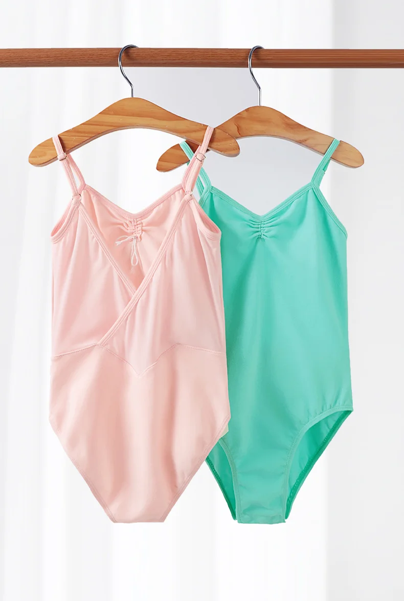 Girls Ballet Leotards Spaghetti Strap Camisole Dance Leotards Kids Ballet Costumes Low Back Mesh Gymnastic Dance Bodysuit Girls