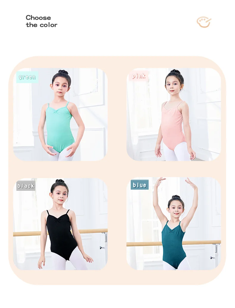 Girls Ballet Leotards Spaghetti Strap Camisole Dance Leotards Kids Ballet Costumes Low Back Mesh Gymnastic Dance Bodysuit Girls