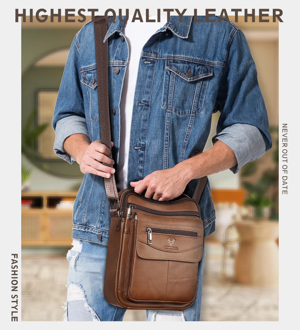 HUMERPAUL Genuine Leather Small Messenger Bag for Men Capacity Sling Crossbody Shoulder Bag Business Male Handbag for Work