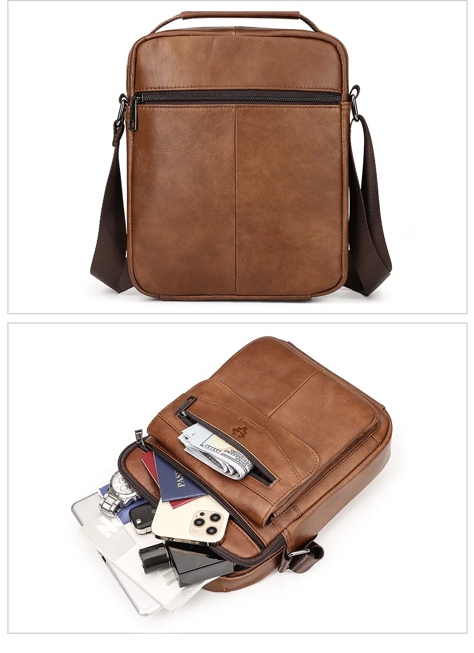 HUMERPAUL Genuine Leather Small Messenger Bag for Men Capacity Sling Crossbody Shoulder Bag Business Male Handbag for Work
