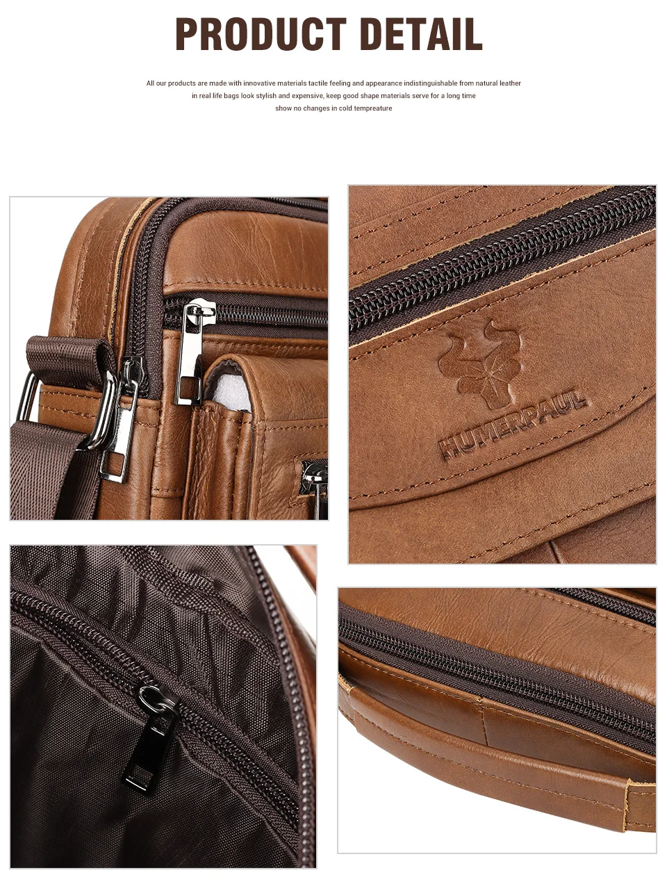 HUMERPAUL Genuine Leather Small Messenger Bag for Men Capacity Sling Crossbody Shoulder Bag Business Male Handbag for Work