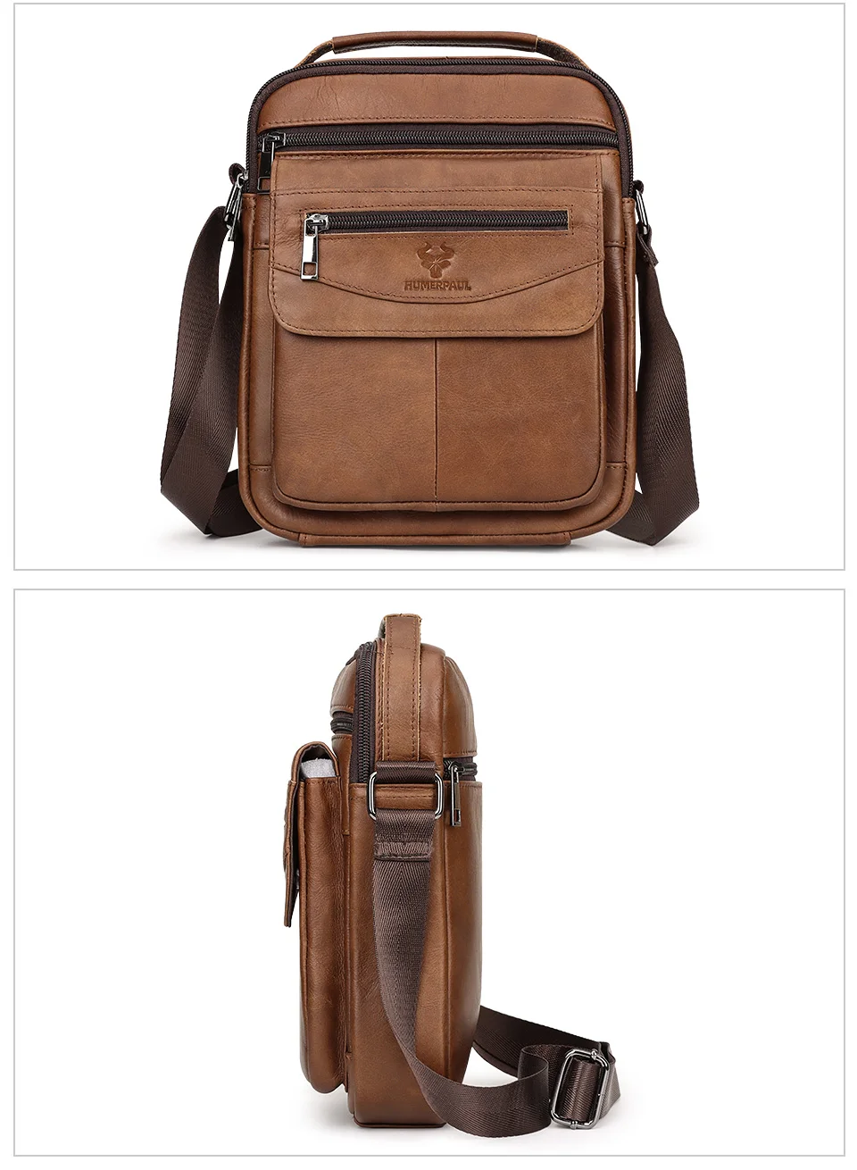 HUMERPAUL Genuine Leather Small Messenger Bag for Men Capacity Sling Crossbody Shoulder Bag Business Male Handbag for Work