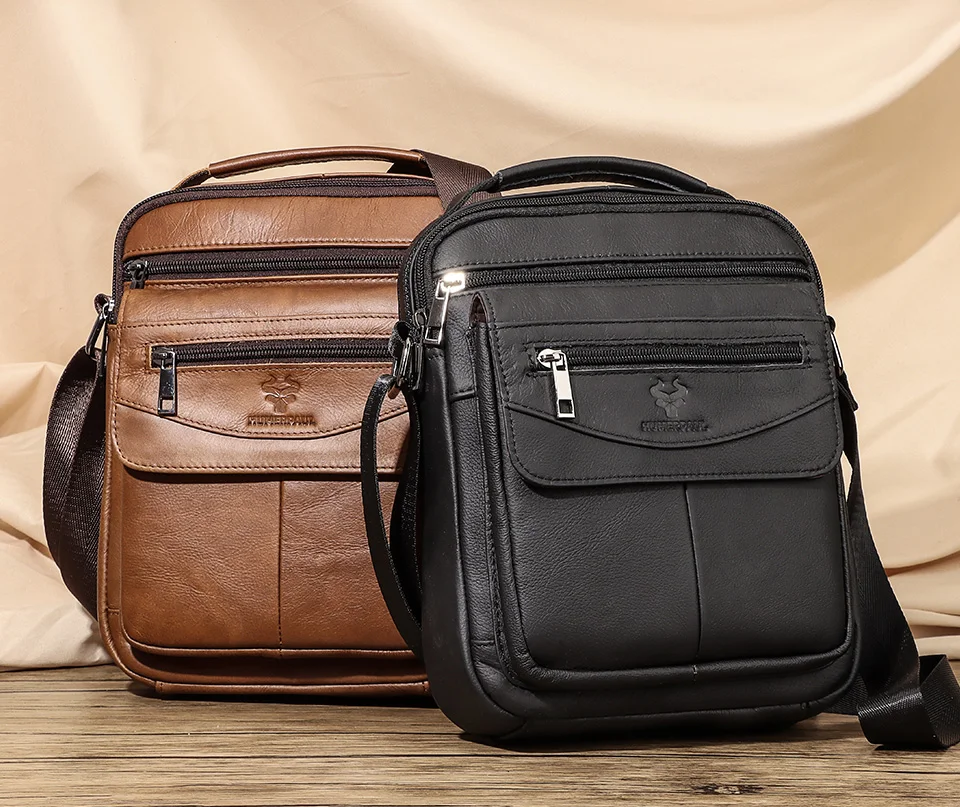 HUMERPAUL Genuine Leather Small Messenger Bag for Men Capacity Sling Crossbody Shoulder Bag Business Male Handbag for Work