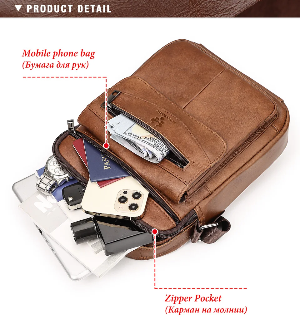 HUMERPAUL Genuine Leather Small Messenger Bag for Men Capacity Sling Crossbody Shoulder Bag Business Male Handbag for Work