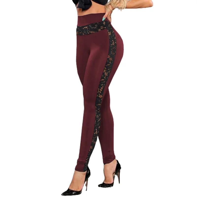 Summer pure color lace patchwork buttocks yoga pants leggings leggings leggings