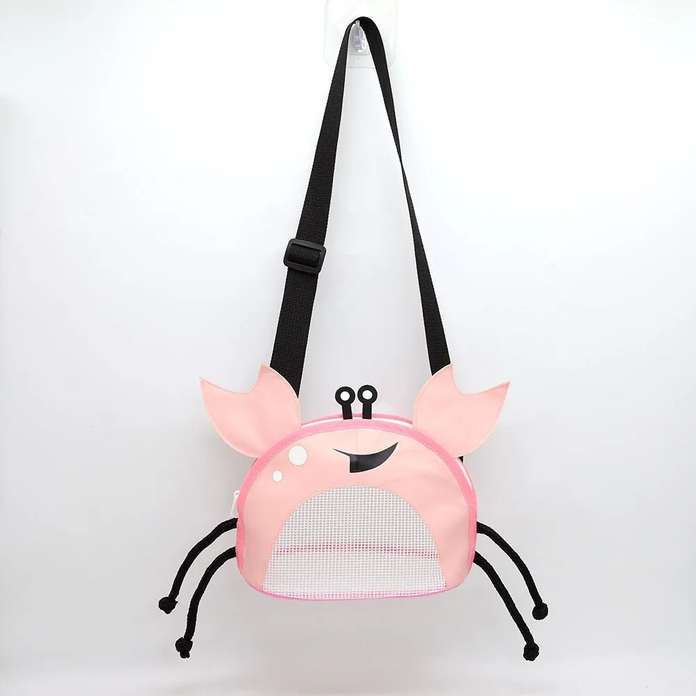 Novelty Design Crab Mesh Storage Bag, Cute Cartoon Pattern Zipper Beach Bag, Girl Fashion Shoulder Bag, Children's Crossbody Bag