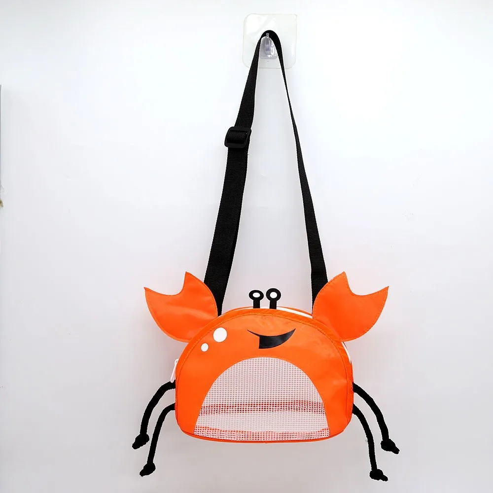 Novelty Design Crab Mesh Storage Bag, Cute Cartoon Pattern Zipper Beach Bag, Girl Fashion Shoulder Bag, Children's Crossbody Bag