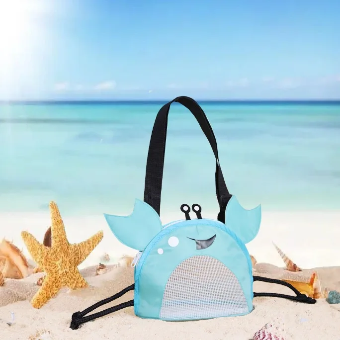 Novelty Design Crab Mesh Storage Bag, Cute Cartoon Pattern Zipper Beach Bag, Girl Fashion Shoulder Bag, Children's Crossbody Bag
