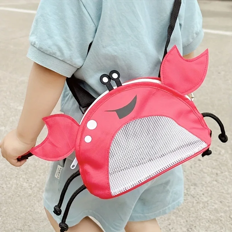 Novelty Design Crab Mesh Storage Bag, Cute Cartoon Pattern Zipper Beach Bag, Girl Fashion Shoulder Bag, Children's Crossbody Bag