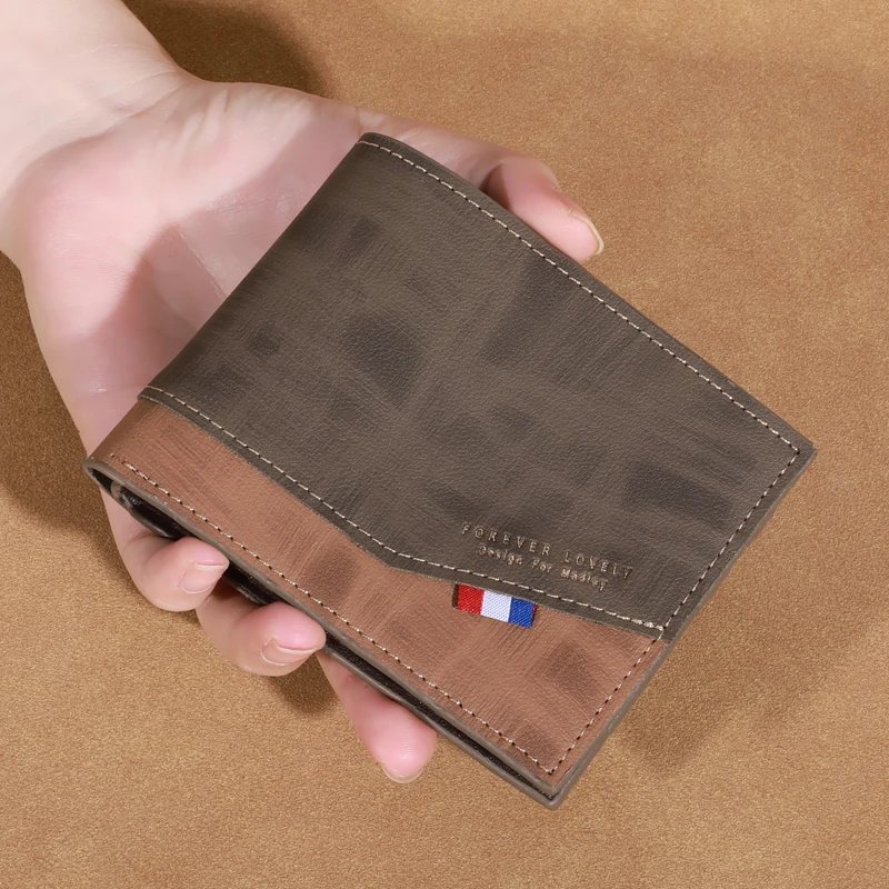 Men's high-capacity leather wallet, small multi slot photo wallet for coins, vintage wallet