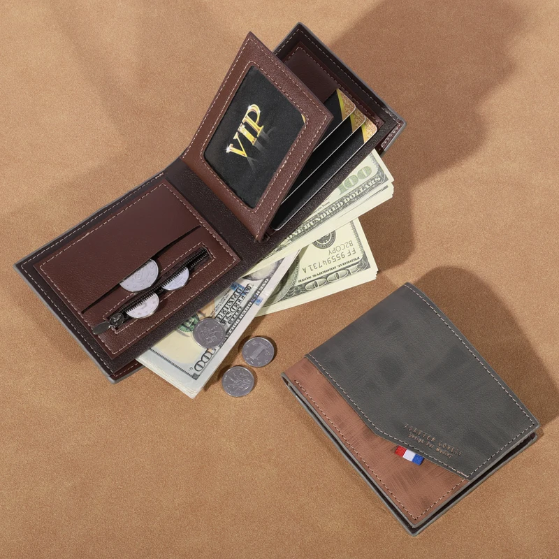 Men's high-capacity leather wallet, small multi slot photo wallet for coins, vintage wallet