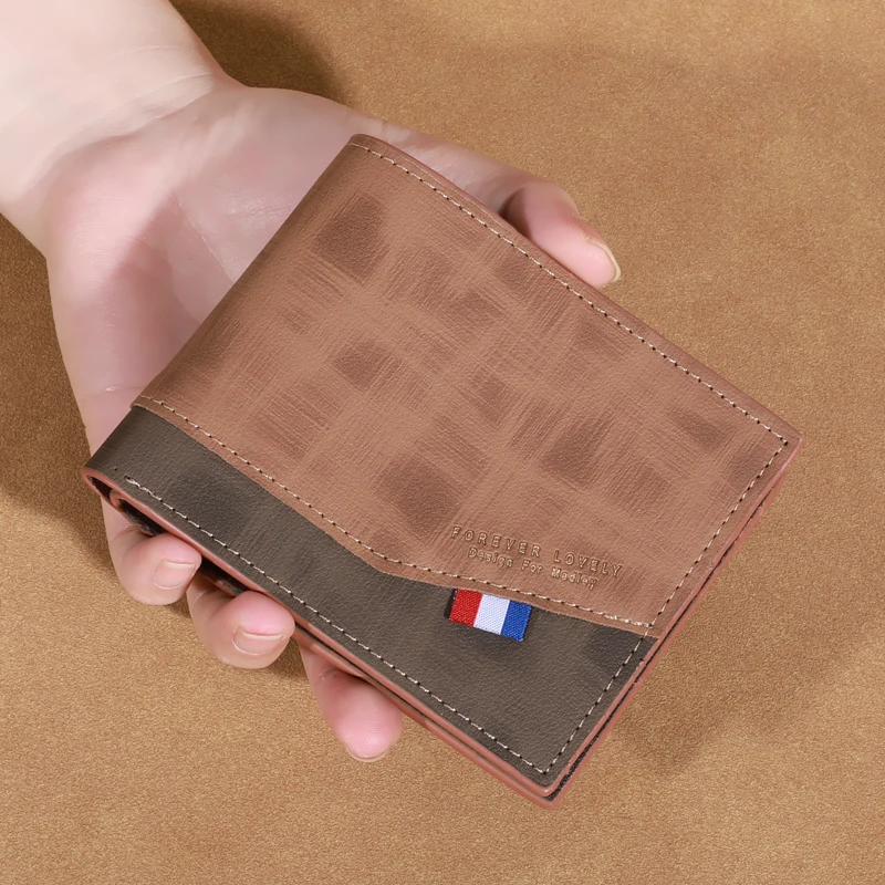 Men's high-capacity leather wallet, small multi slot photo wallet for coins, vintage wallet