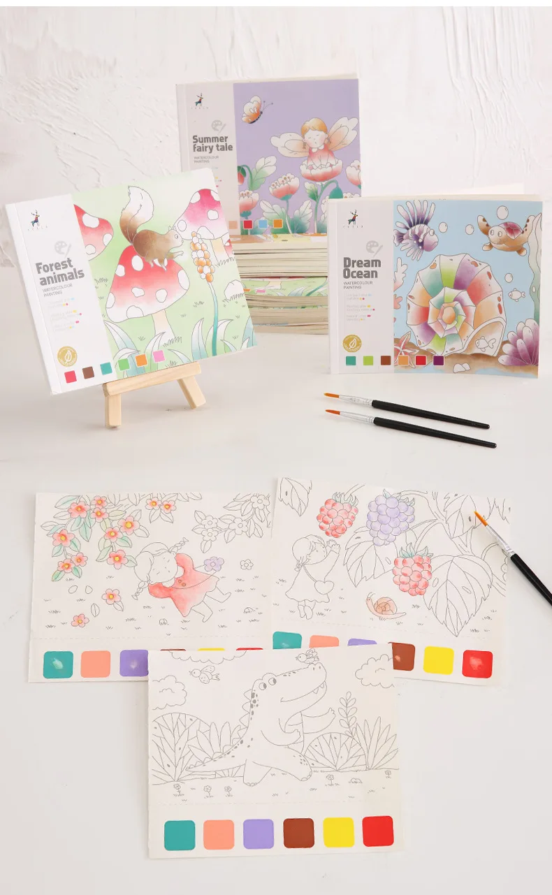 Watercolor coloring book gouache doodle drawing book children's drawing book comes with pigment watercolor drawing paper