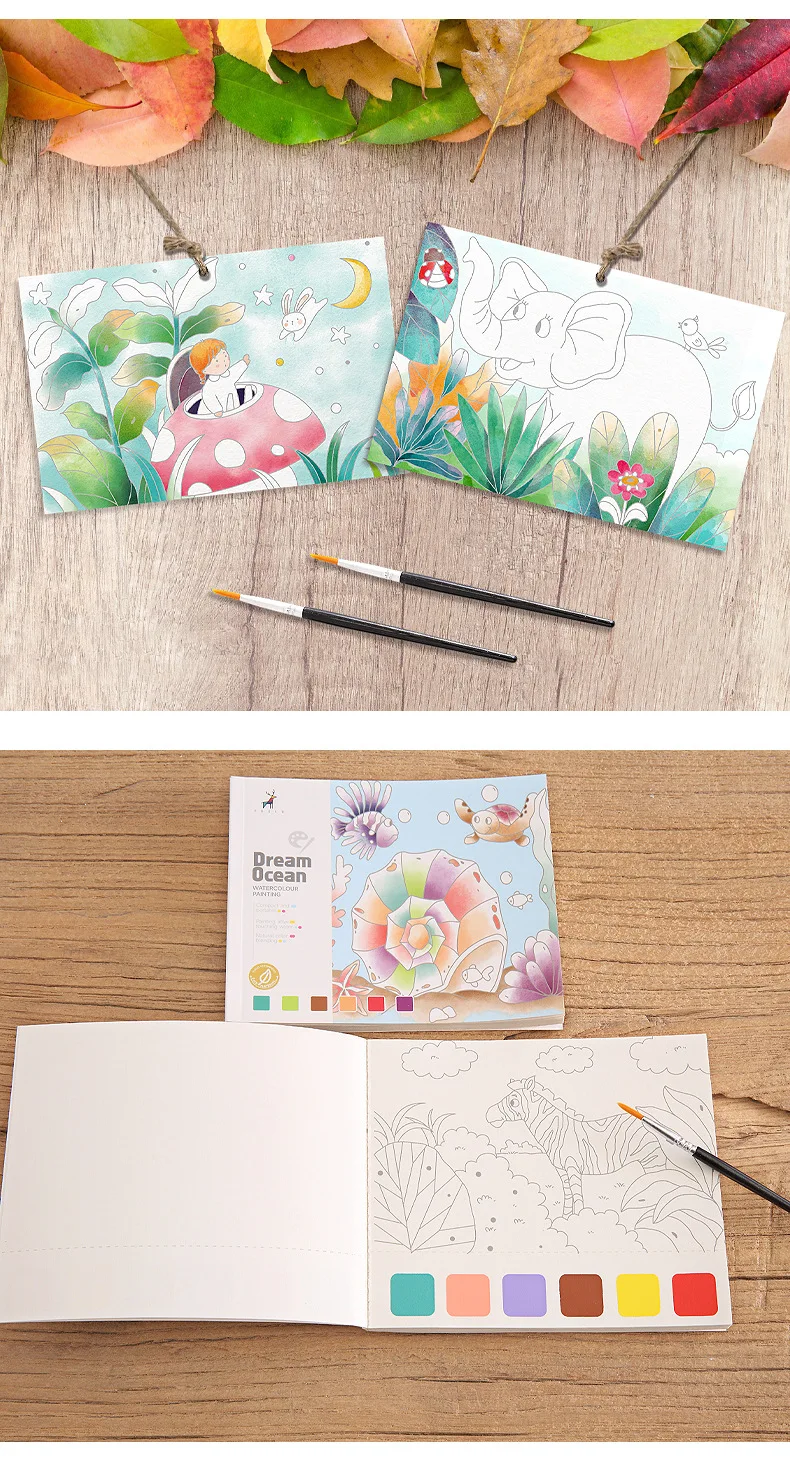 Watercolor coloring book gouache doodle drawing book children's drawing book comes with pigment watercolor drawing paper