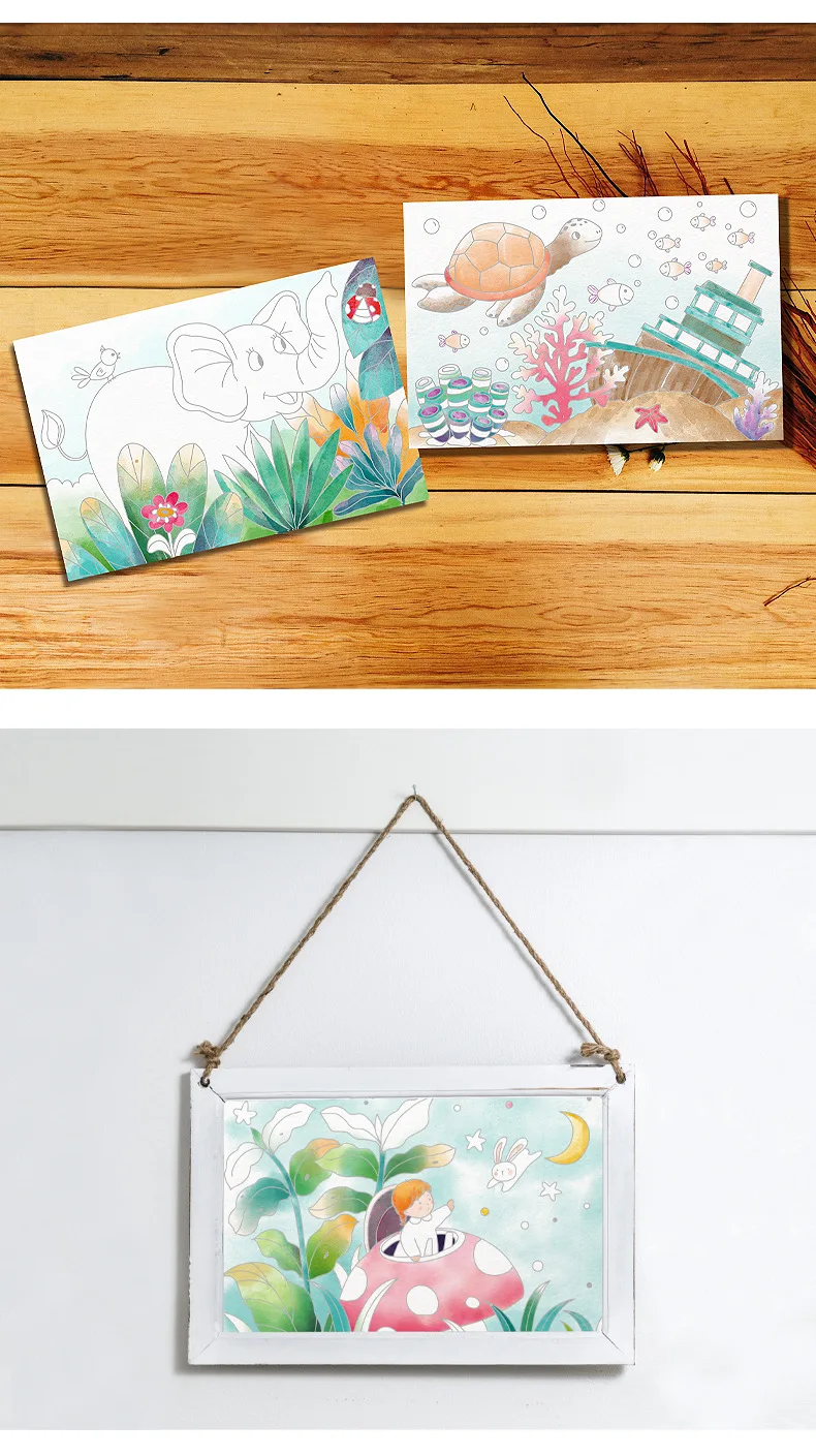 Watercolor coloring book gouache doodle drawing book children's drawing book comes with pigment watercolor drawing paper