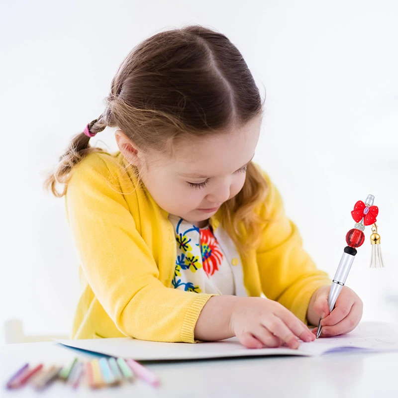 12Pcs Beadable Ballpoint Pens Plastic Xmas Bead Pen Ballpoint Pens Black Ink Ball Pen for Kids Students
