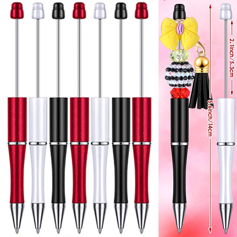 12Pcs Beadable Ballpoint Pens Plastic Xmas Bead Pen Ballpoint Pens Black Ink Ball Pen for Kids Students