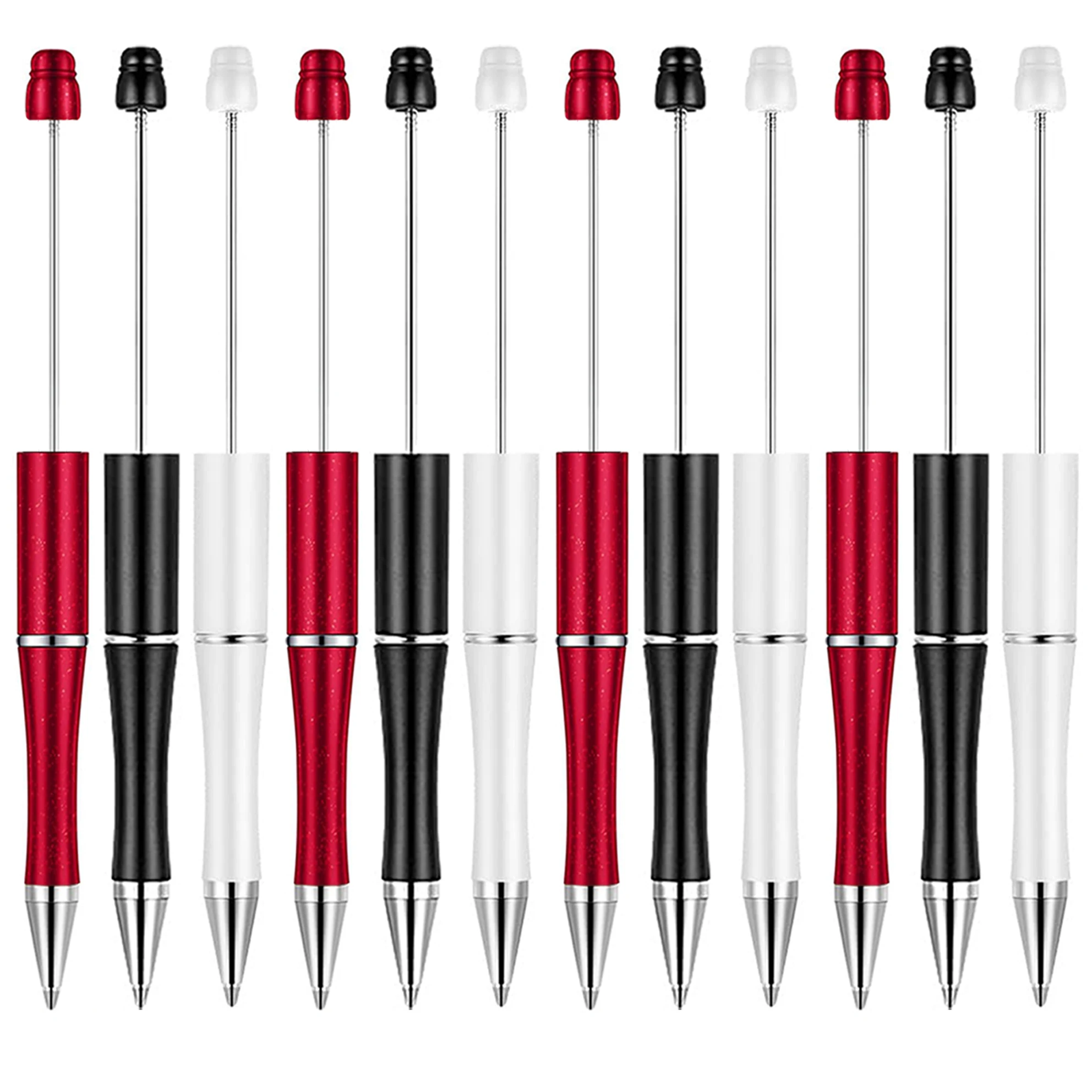 12Pcs Beadable Ballpoint Pens Plastic Xmas Bead Pen Ballpoint Pens Black Ink Ball Pen for Kids Students