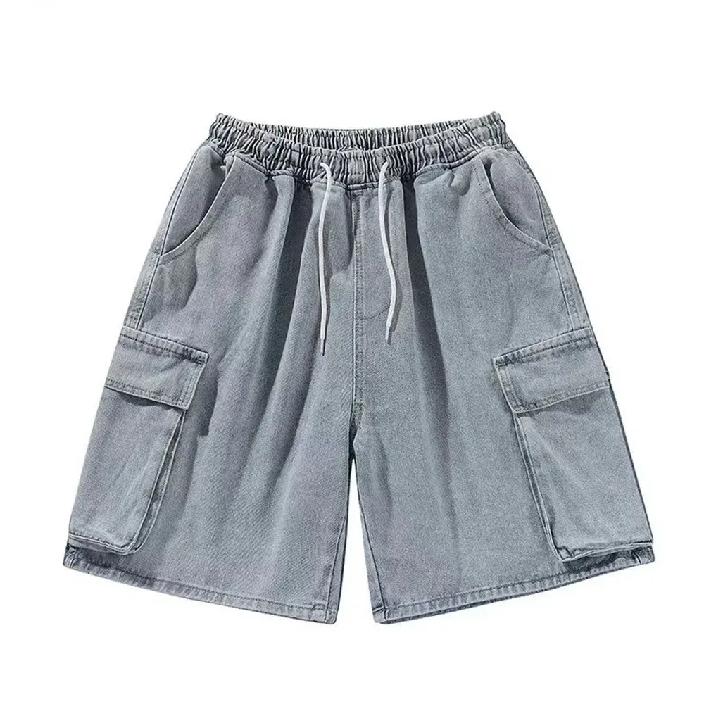 Pocket Casual Denim Shorts Summer Retro Blue Cargo Port Loose Big Pocket Thin Fashion Washed Five Point Casual High Waist Shorts