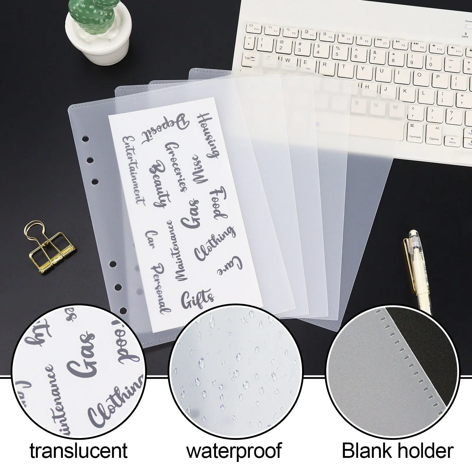 A5 A6 A7 Binder PP Pocket Divider Pockets Folders for 6 Ring Notebook Divider Page Waterproof PVC Leaf Document Filing Bag
